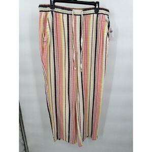 Old Navy‎ Linen Blend Pants Womens L Striped Drawstring Waist Casual
